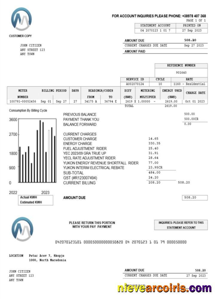Macedonia MGI Energetika utility bill